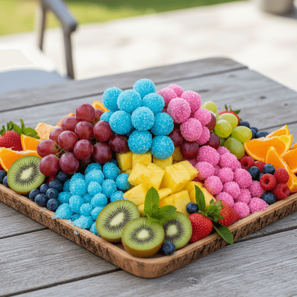 Duo platter with candied grapes and pineapple in two different sugar flavors